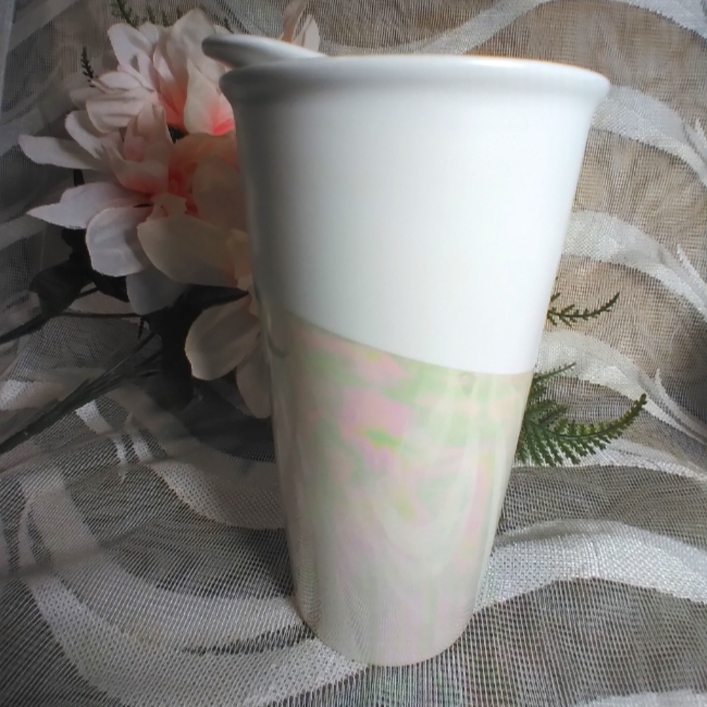 Very Beautiful All Ceramic Mother of Pearl-Like Travel Cozy/ Mug